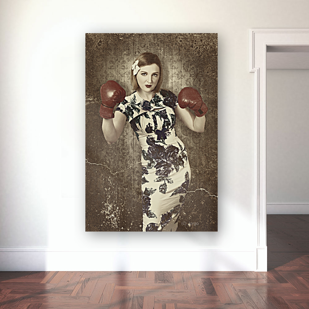 Vintage boxing pinup poster girl. Retro fight club Art