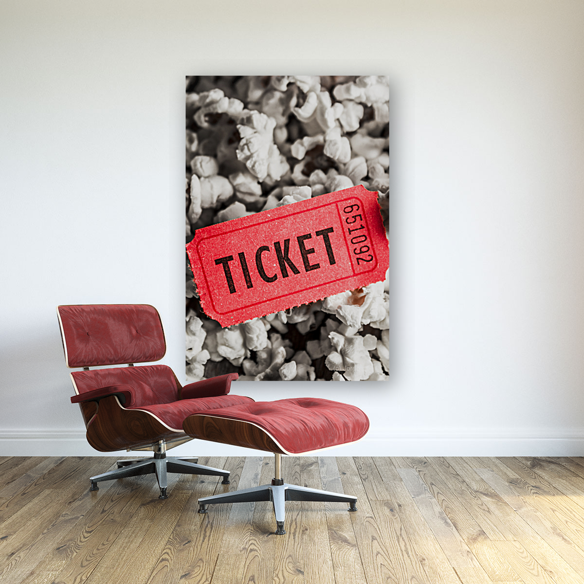 Event ticket lying on pile of popcorn Art