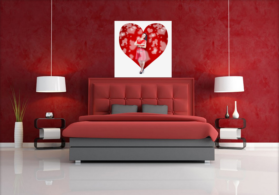Valentines day woman holding love heart card Art