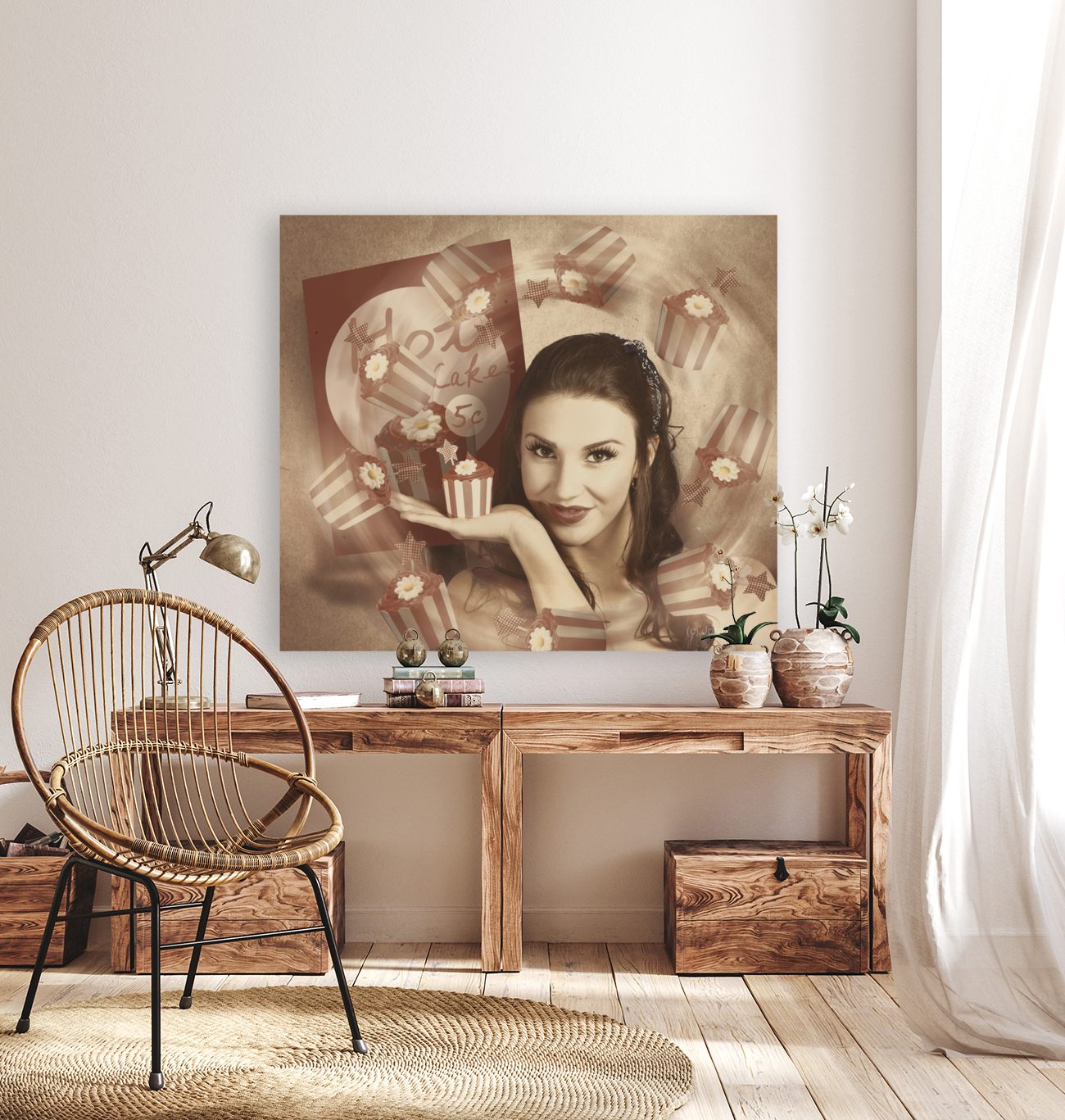 Retro cupcake poster girl adverting baked cake Art