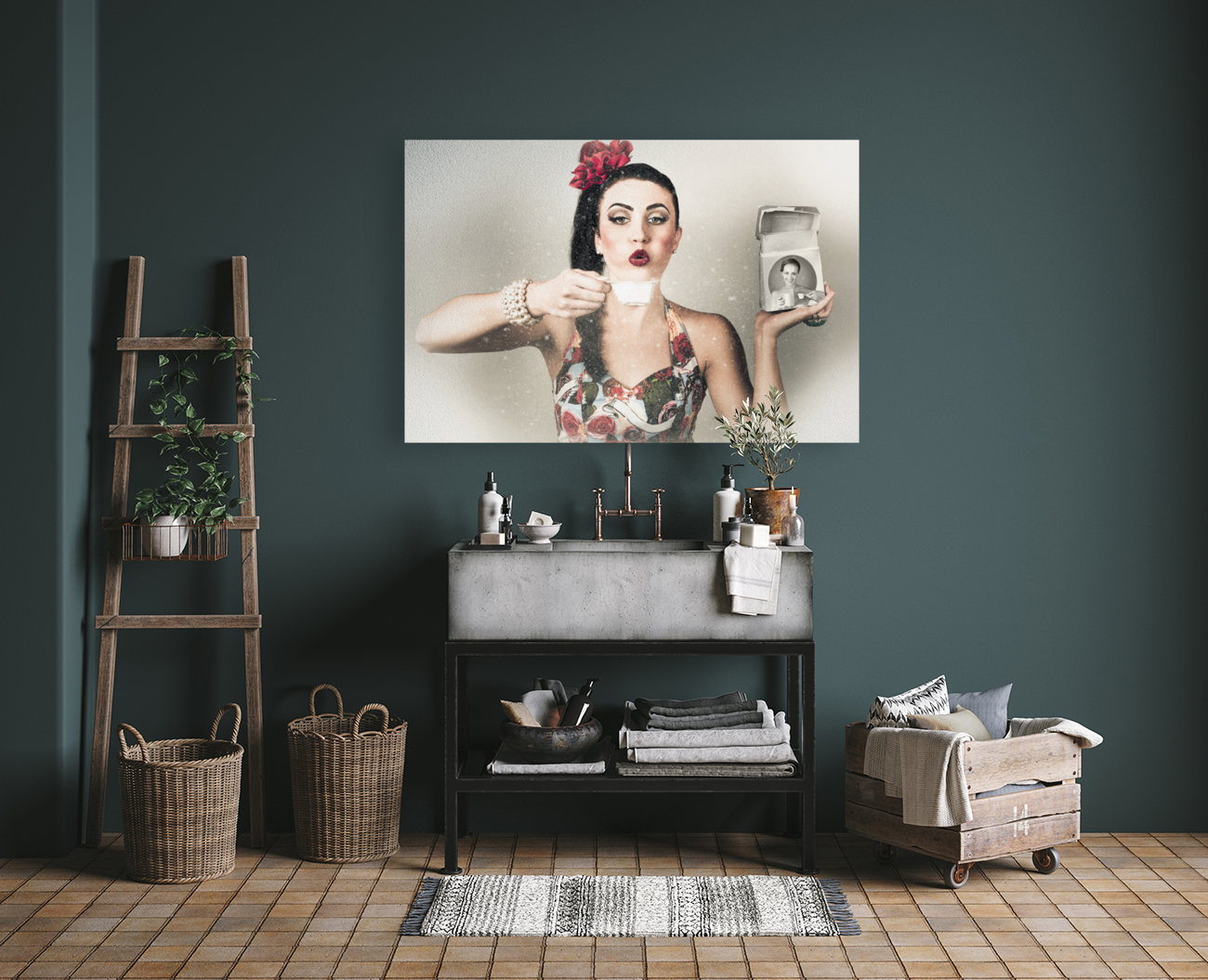 Retro pin up poster girl. Wash and clean service Art