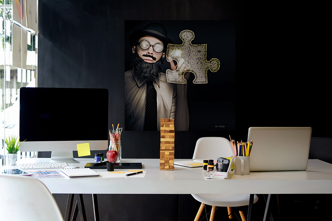 Businessman Puzzle Solving With Digital Solutions Art