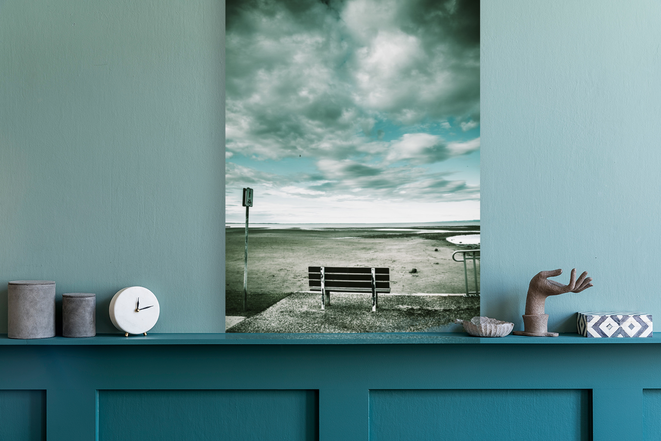 Empty beach bench Art