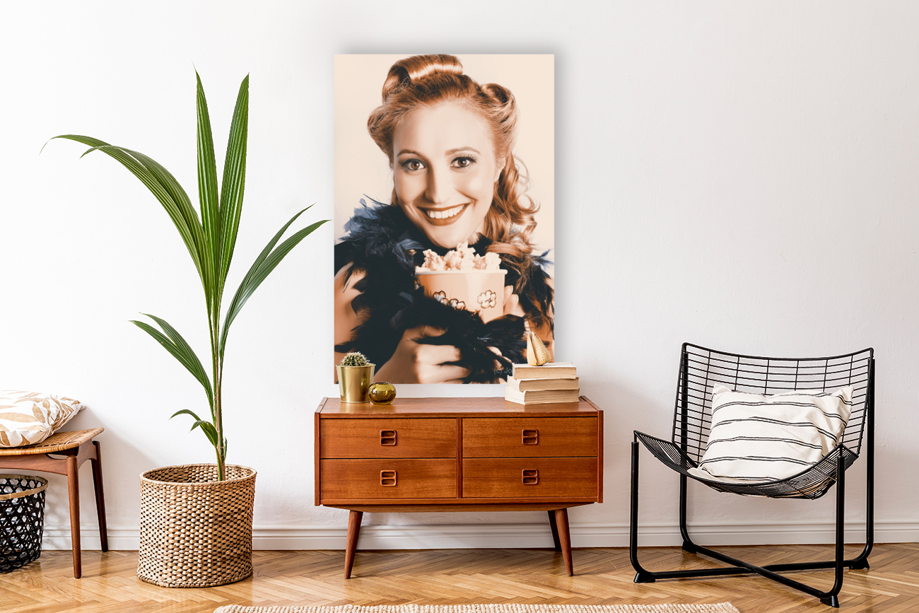 Fifties Pinup Woman Seeing Movie At Retro Cinema Art