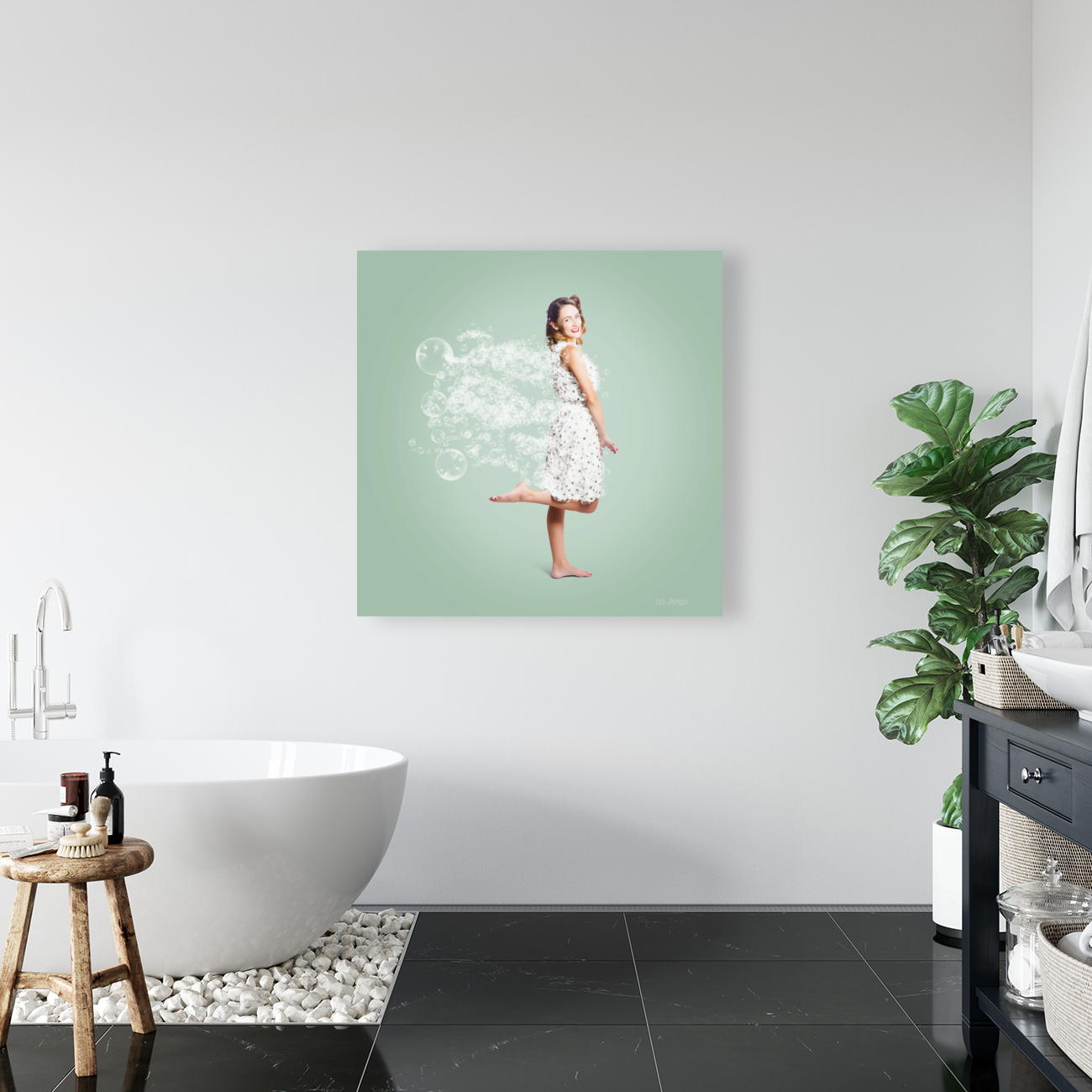 Soap suds pin up girl Art